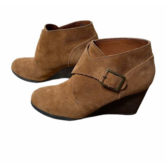 Lucky Brand Sumarah suede wedge Booties brown sz 8.5 B 38.5  Ankle Boots - Picture 1 of 8